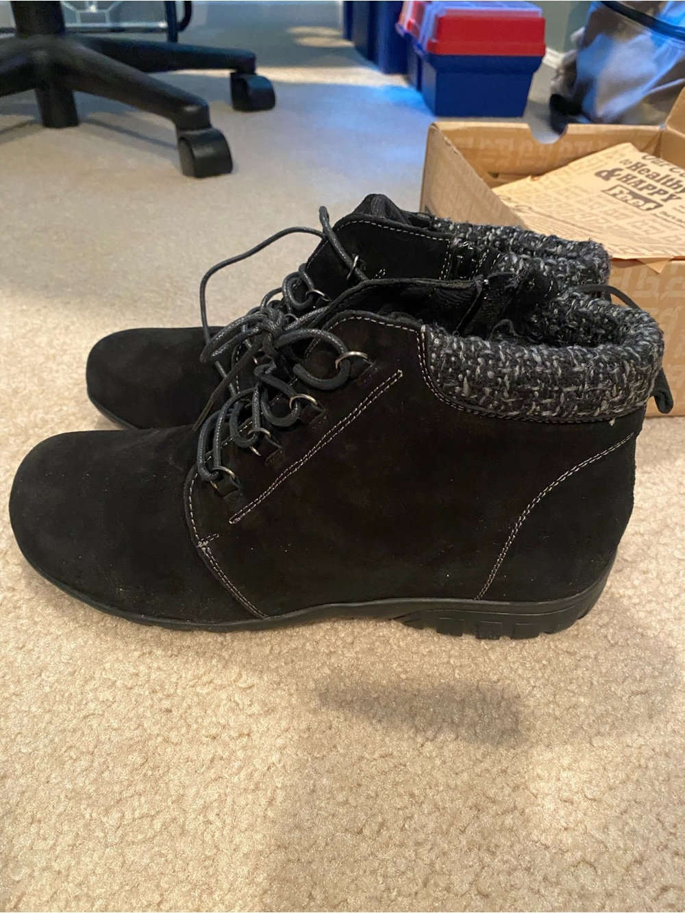 Propet Black Suede Lace-Up Ankle Booties